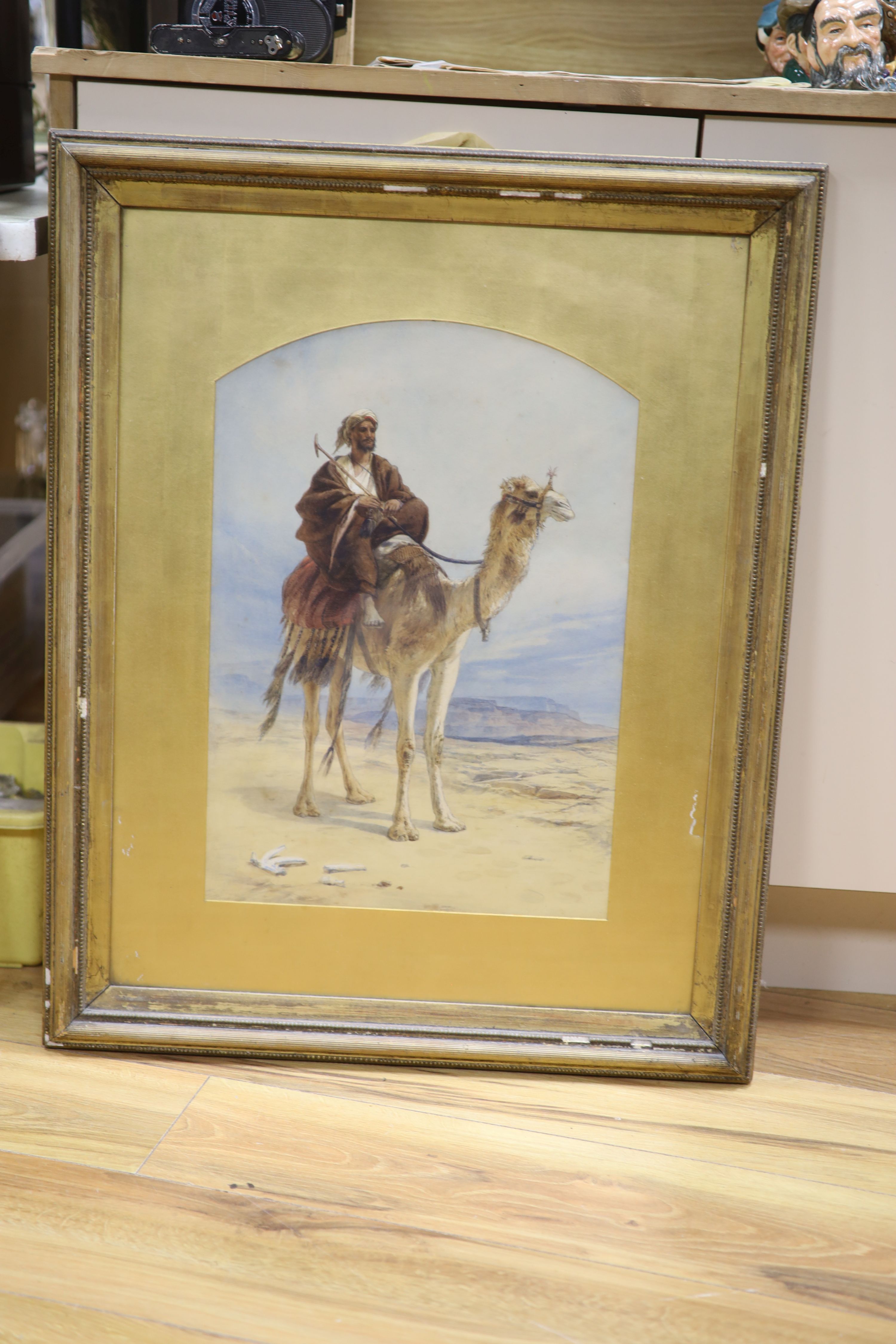 Elijah Walton (1832-1880), watercolour, Camel and Rider, signed, 50 x 34cm